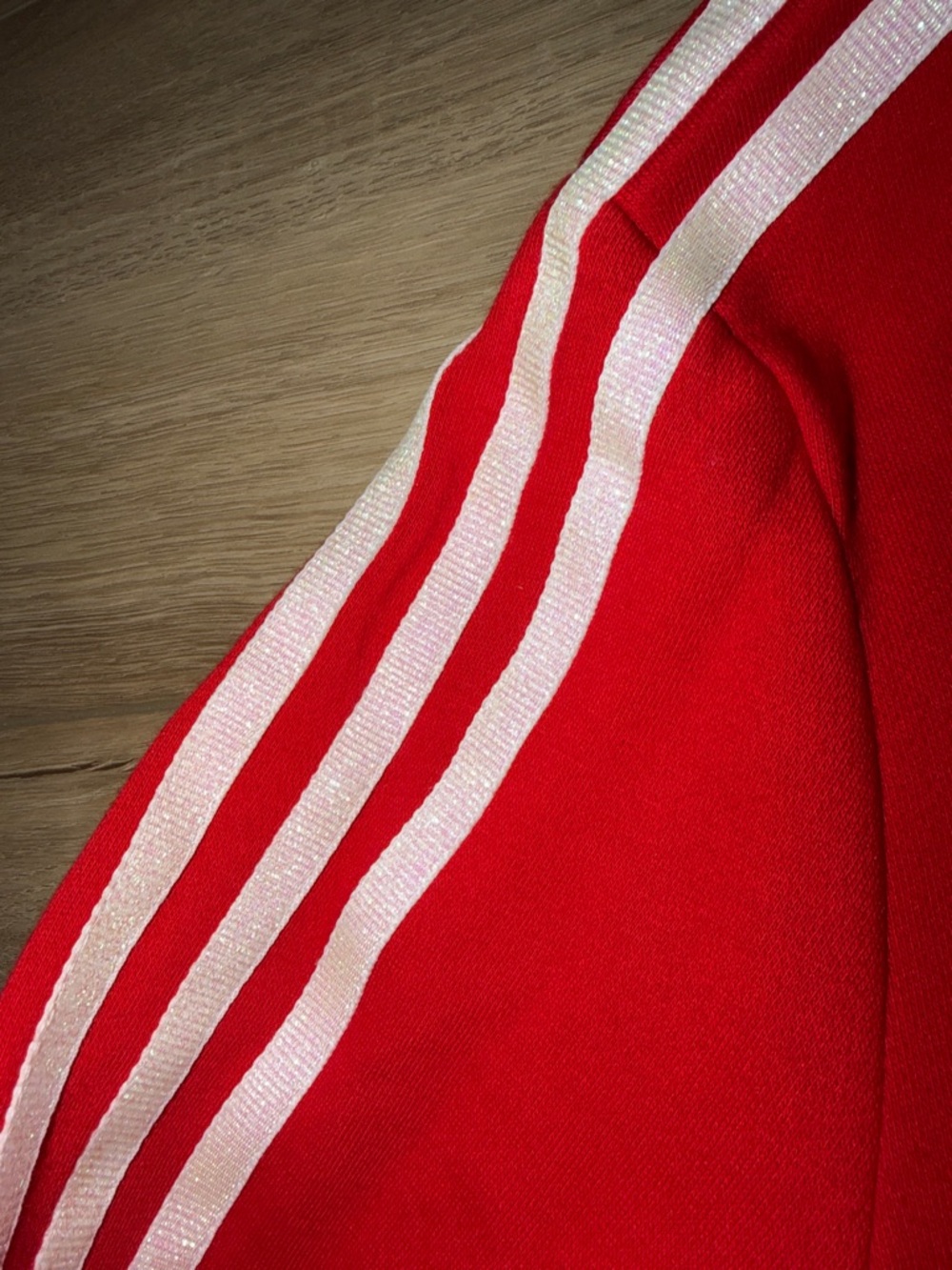 adidas Red Hoodie and Three-Stripe Track Pants Set with glitter accent XLarge - Picture 6 of 8